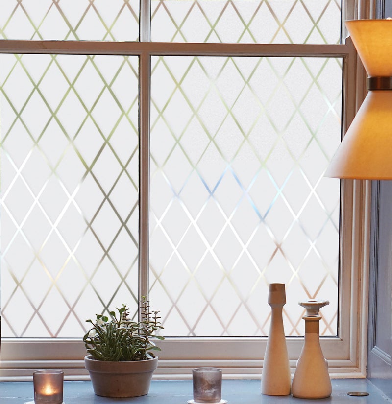 FEOMOS Frosted Lattice Window Film Window Privacy Film Decorative Window Cling Non Adhesive Frosted Glass Film for Windows Doors UV Rejection 90x200cm