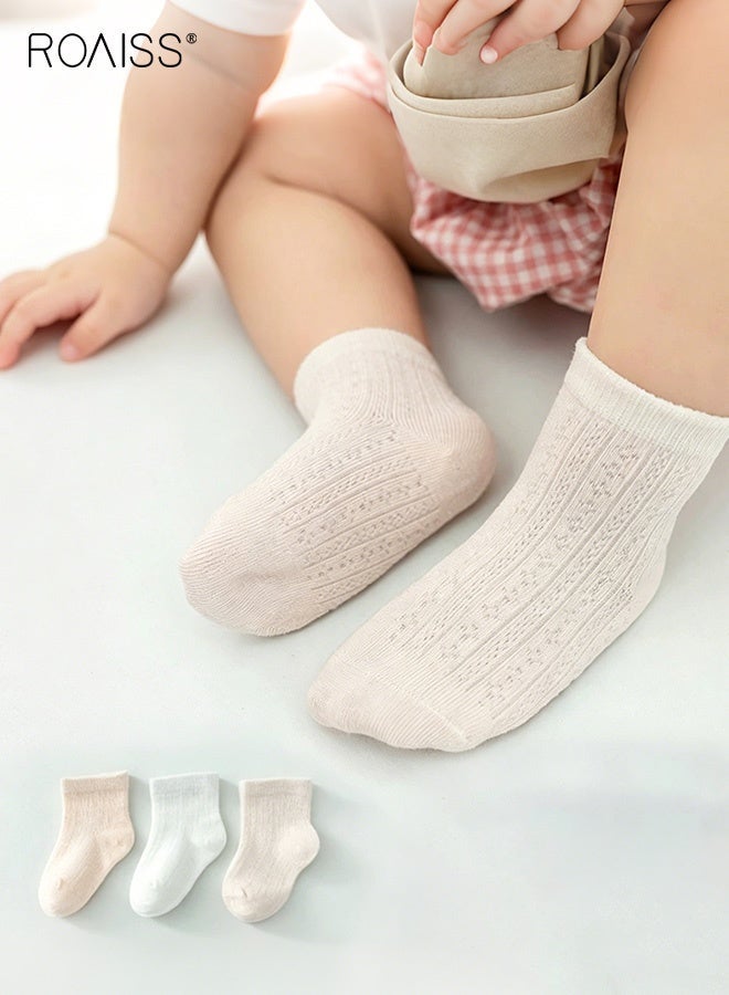 رويس 3 أزواج من الجوارب التي تصل إلى منتصف الساق للفتيات الصغيرات، مجموعة جوارب شبكية مريحة، جوارب قصيرة ناعمة مقاومة لتكوّن الكريات، جوارب كرتونية متوسطة الطول للفتيات الصغيرات، مناسبة لفصل الصيف - Image 2