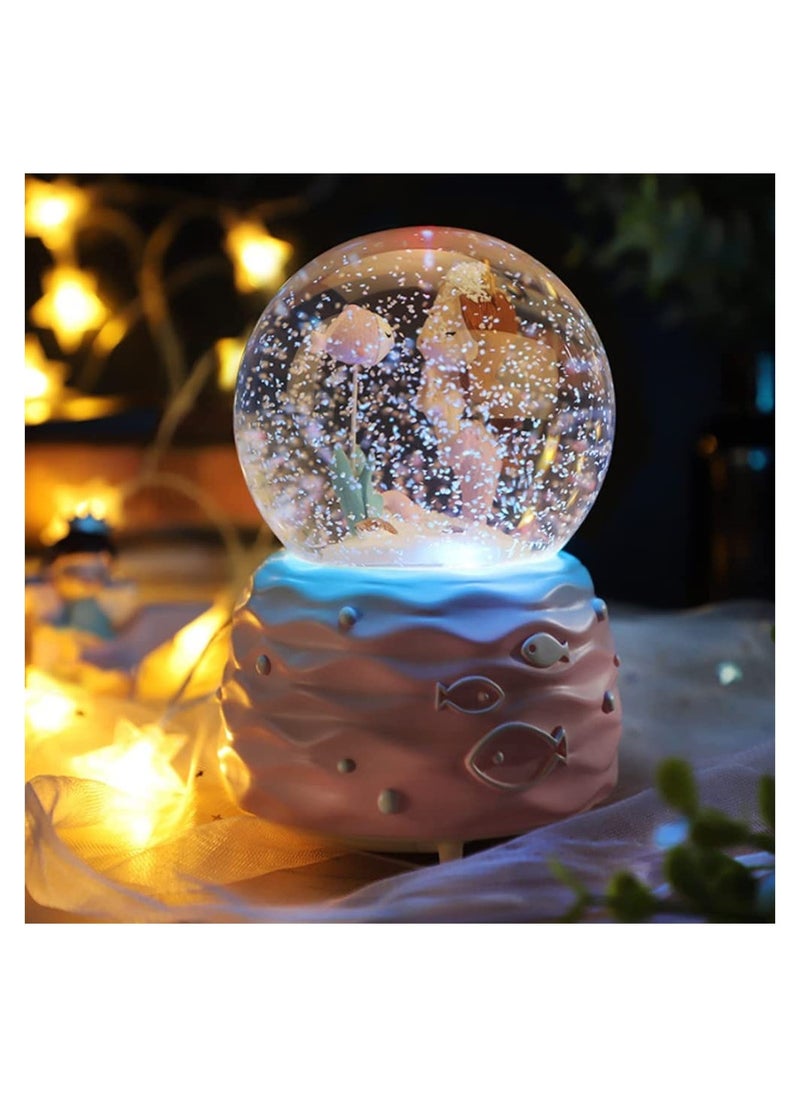 Generic Sparkling Mermaid Snow Globe with Music LED Lights Perfect Gift for Kids Room Birthday Collectibles Decoration Blue  - Image 2