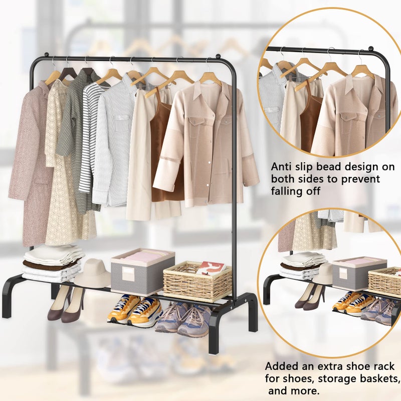 OTROUWORHT Clothes Rack Metal Clothing Rack with Bottom Shelf Garment Rack for Hanging Clothes Shirts Jeans and Coats Black - Image 5