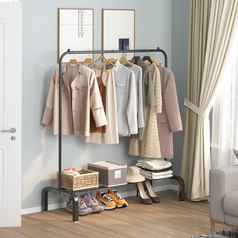 OTROUWORHT Clothes Rack Metal Clothing Rack with Bottom Shelf Garment Rack for Hanging Clothes Shirts Jeans and Coats Black - Image 3