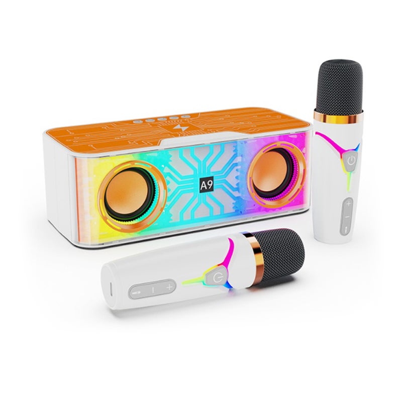 Karaoke Machine Transparent Mecha Design Speaker Portable BT Mic and Speaker Set with 2 Wireless Microphone LED Color Light Handheld Mic Karaoke Gifts for Birthday Party Outdoor Home KTV Set - Image 1
