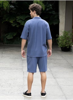 Campus Sutra Men's Lapis Blue Trellis-Textured Relaxed Co-Ord Set  - Image 3