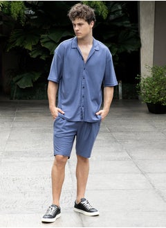 Campus Sutra Men's Lapis Blue Trellis-Textured Relaxed Co-Ord Set  - Image 5