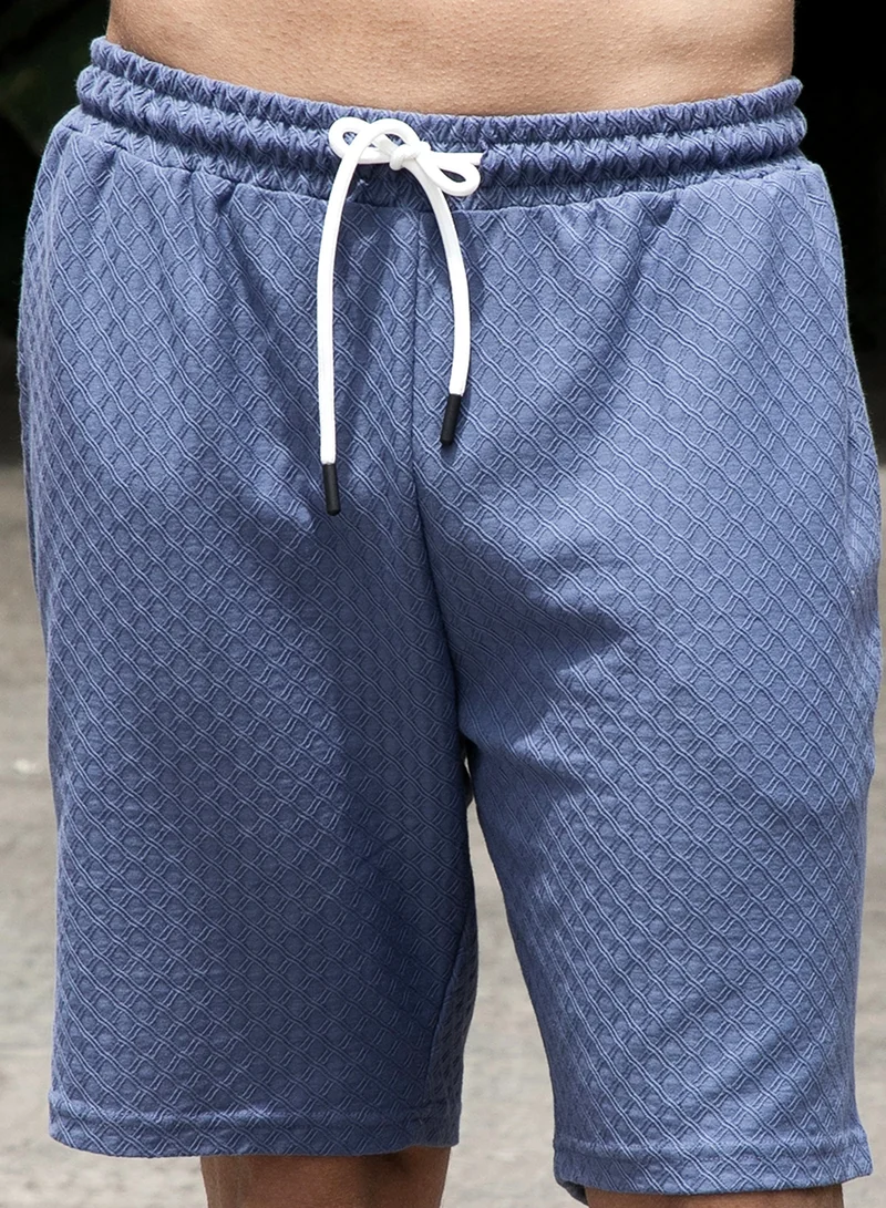 كامبوس سوترا Men's Lapis Blue Trellis-Textured Relaxed Co-Ord Set