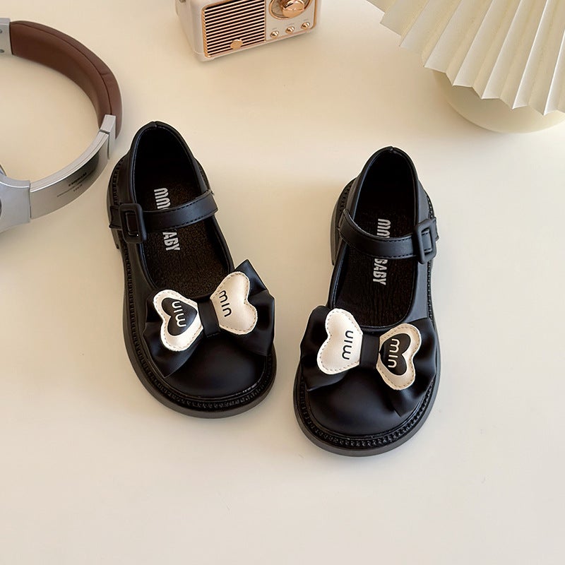 Childrens Princess Shoes 2025 Spring and Autumn New Girls Sweet Bow Joker Small Leather Shoes Womens Large Childrens Single Shoes Black