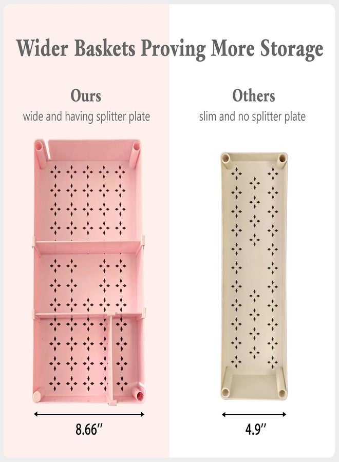 danpinera Slim Storage Cart, 3 Tier Narrow Rolling Cart on Wheels Bathroom Organizer with Dividers Handle Hanging Cups Hooks for Laundry Room Kitchen Small Spaces, Pink - Image 5