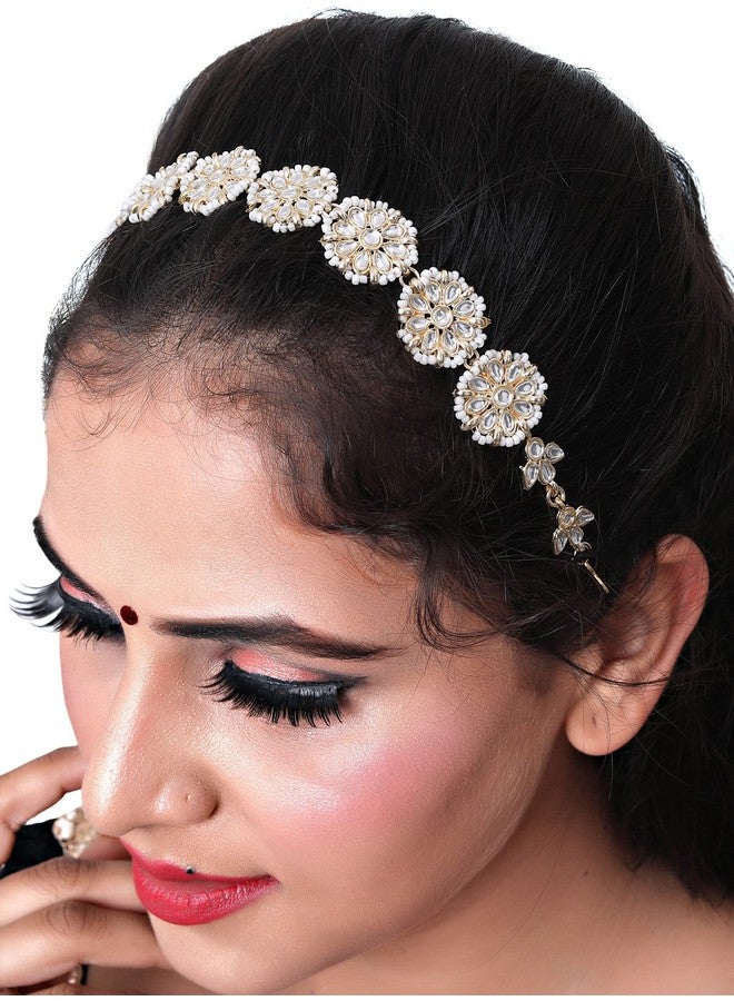 CPI Matha Patti Gold Plated Traditional Floral Kundan Pearl Studded Rajasthani Sheeshphool/SheeshPatti for Women, Hairband for Wedding Bridal, Head Chain For Women, Pack of 1 - Image 1