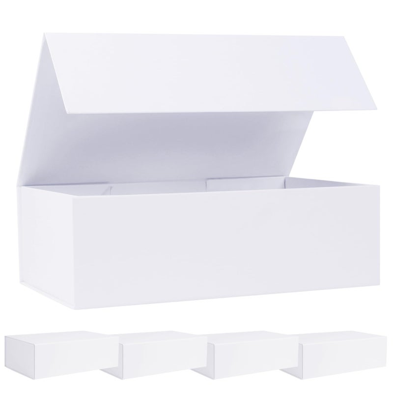 LFBOX White Gift Box with Magnetic Lids 13.8x8.3x4.4 in, Large Bridesmaid Groomsman Proposal Boxes 5 Pack, Collapsible Rectangle Storage Box - Image 1