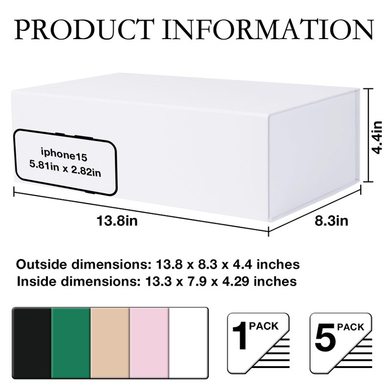 LFBOX White Gift Box with Magnetic Lids 13.8x8.3x4.4 in, Large Bridesmaid Groomsman Proposal Boxes 5 Pack, Collapsible Rectangle Storage Box - Image 2