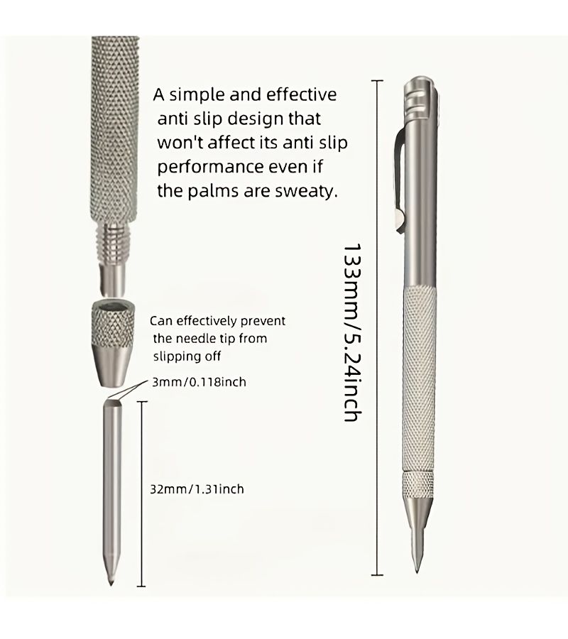 3pcs Set Silvery Alloy Steel Marker Pen with 2 Replacement Nibs for Marking Glass Tiles Jade and Labeling - Image 3