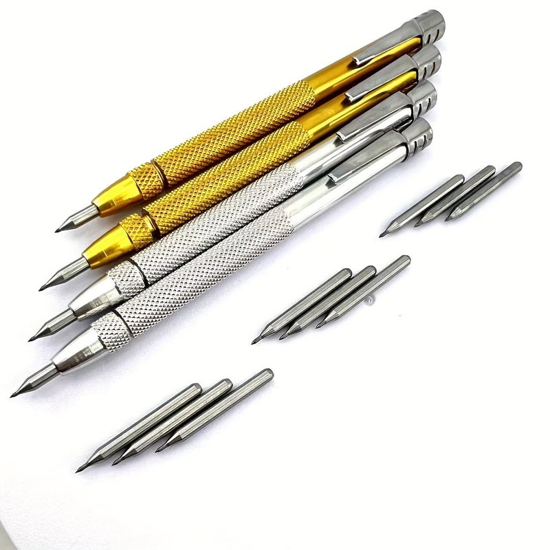 3pcs Set Silvery Alloy Steel Marker Pen with 2 Replacement Nibs for Marking Glass Tiles Jade and Labeling - Image 1