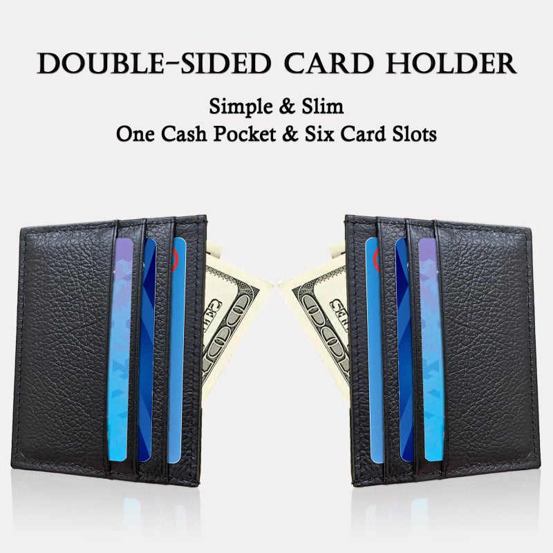 WOXVM Credit Card Holder Wallet RFID Blocking Slim Credit Card Cases Holder Premium Leather Minimalist Front Pocket Small Wallet with 6 Card Slots and 1 Pockets for Men Women (Black) - Image 4