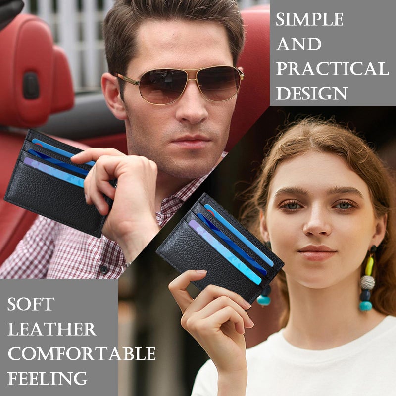 WOXVM Credit Card Holder Wallet RFID Blocking Slim Credit Card Cases Holder Premium Leather Minimalist Front Pocket Small Wallet with 6 Card Slots and 1 Pockets for Men Women (Black) - Image 5