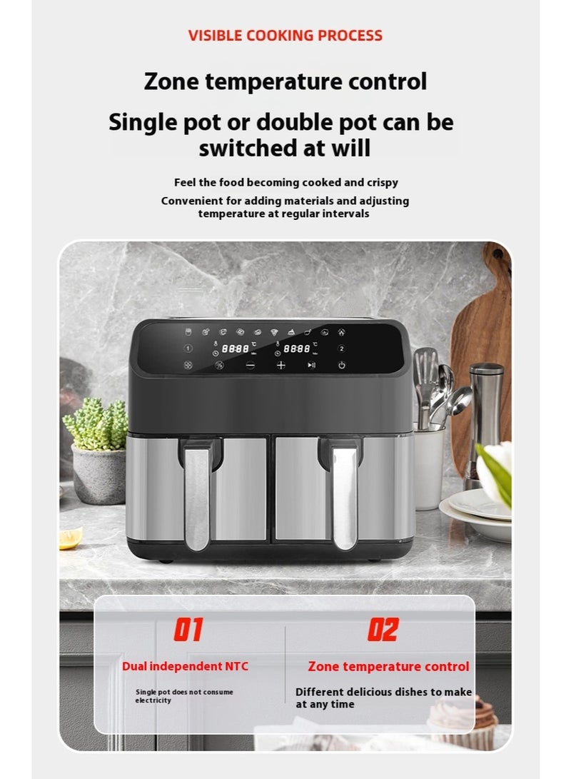 AiQi Dual-Basket Air Fryer 8L (4L+4L) with Smart Touchscreen, Zone Temp Control, Single/Dual Mode, 10 Presets, Auto Shut-Off, Oil Filter Rack, Non-Stick Coating, 1700W | Roast/Bake/Dehydrate/Reheat  - Image 3