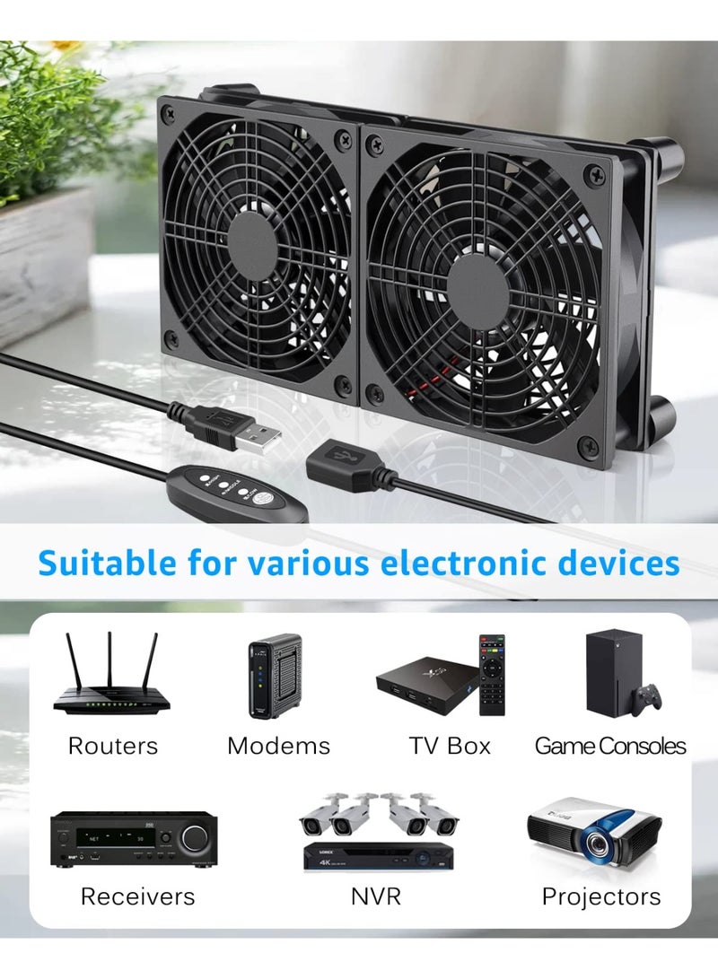 Quiet Dual 120mm USB Router Fan Cooler with 3-Speed Control for Routers, Modems, TV Boxes - Image 3