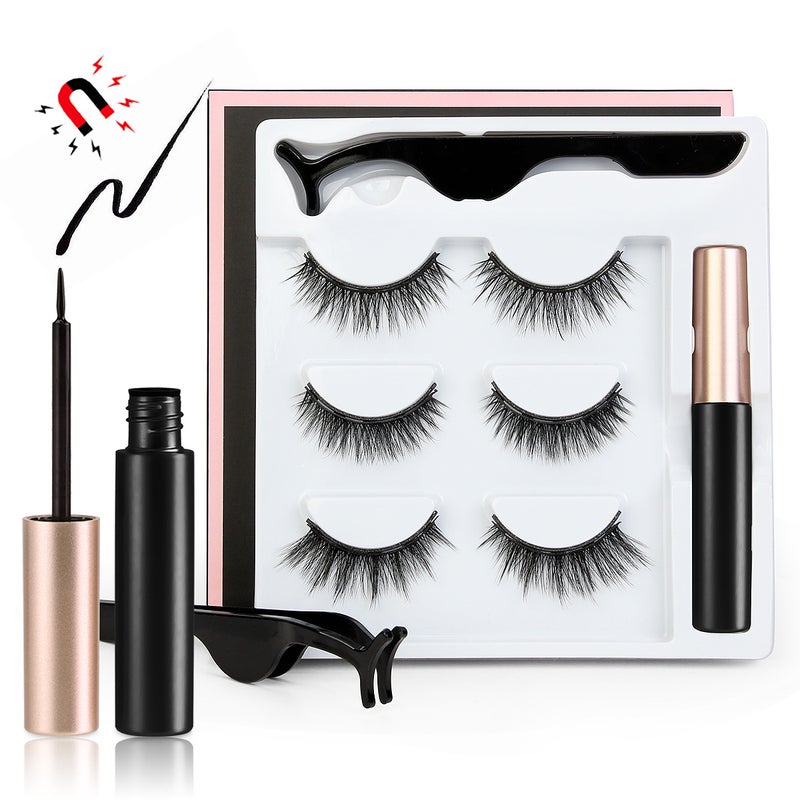 Magnetic False Eyelashes Natural Thick False Lashes Extension with Tweezers and Eyeliner - Image 5