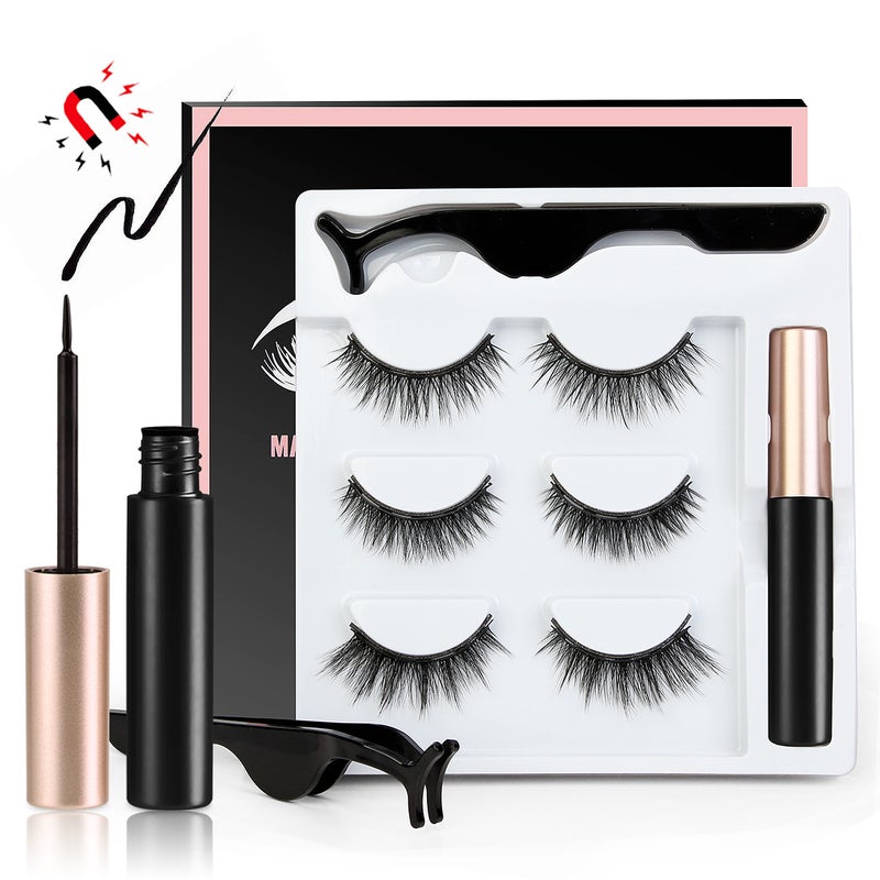 Magnetic False Eyelashes Natural Thick False Lashes Extension with Tweezers and Eyeliner - Image 4