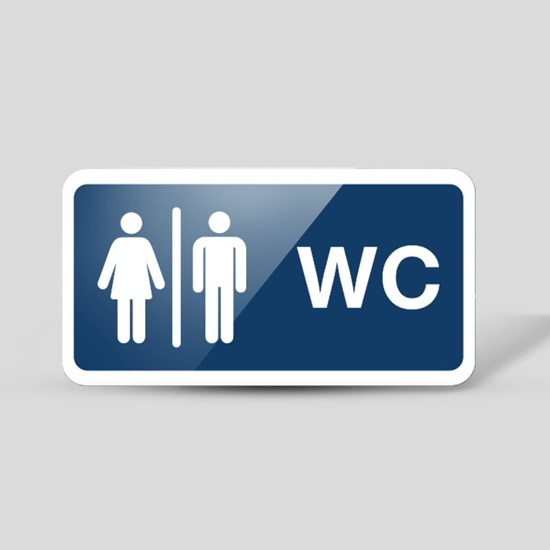 WC Bathroom Acrylic Sign, Direct UV Printed Dark Blue and White Design, Men and Women, Commercial and Office Use - Image 1