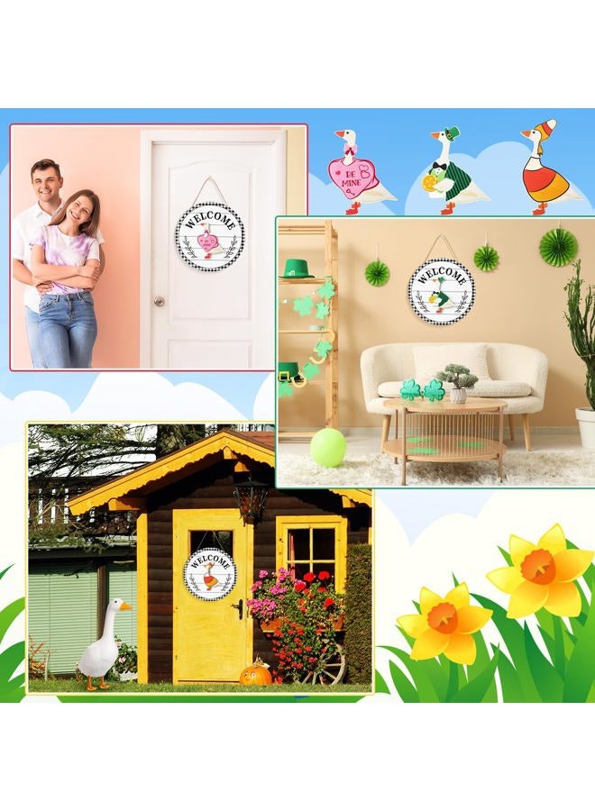 Memorywuu 16 Pcs Interchangeable Goose Welcome Sign 12 Inch Holiday Seasonal Wooden Sign with Wooden Holiday Magnet Goose Pieces for Front Door Porch Wall Decor - Image 4