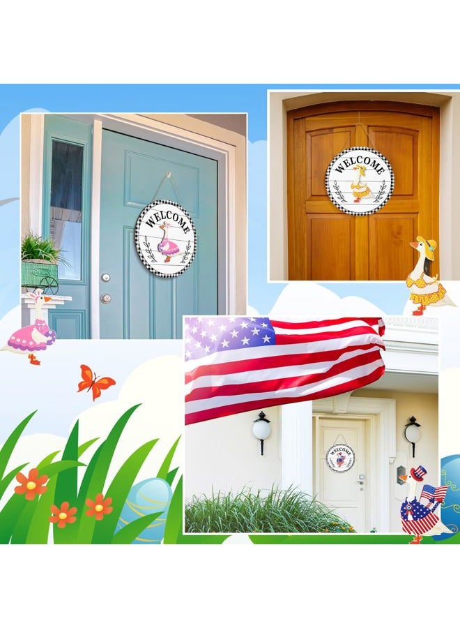 Memorywuu 16 Pcs Interchangeable Goose Welcome Sign 12 Inch Holiday Seasonal Wooden Sign with Wooden Holiday Magnet Goose Pieces for Front Door Porch Wall Decor - Image 5