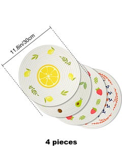 Excefore 4 Pack Flower Pattern Cotton Woven Placemats, Round Woven Cotton Table Mats, Washable Heat Resistant Non Slip Place Mats, Suitable for Home Party Wedding Restaurant (30cm)  - Image 5