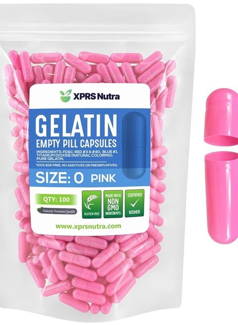 Size 0 Empty Capsules - 100 Count Empty Gelatin Capsules - Empty Pill Capsules - DIY Capsule Filling - Pure Bovine Pill Capsules Empty Gel Caps (Pink)