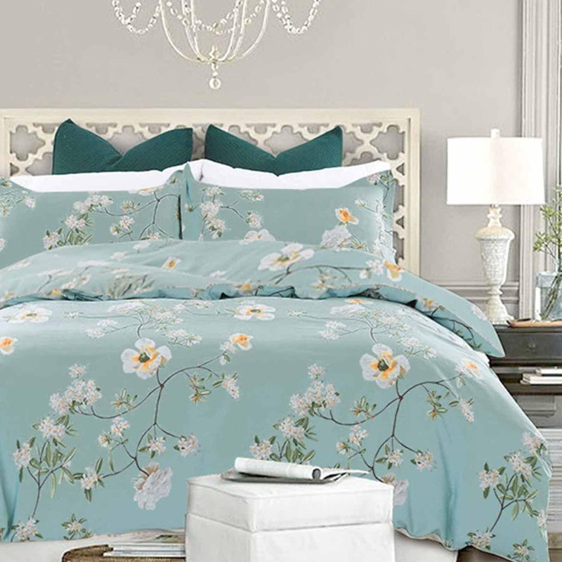 نانكو Nanko Teal Floral Cover Cover Cover Size 3pc Turquoise Aqua Farmhouse Flowers Pottor Botanical Pattern Printed Cover Cover Cover Cover Set Loft and Lightweight Cover for Women 104 × 90 بوصة - Image 1