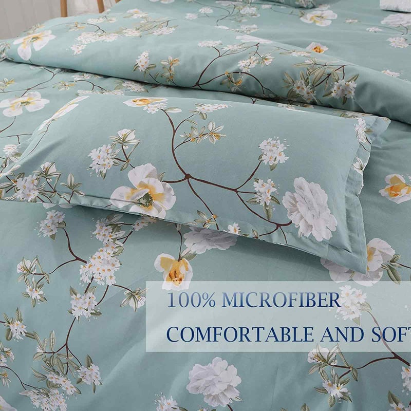 نانكو Nanko Teal Floral Cover Cover Cover Size 3pc Turquoise Aqua Farmhouse Flowers Pottor Botanical Pattern Printed Cover Cover Cover Cover Set Loft and Lightweight Cover for Women 104 × 90 بوصة - Image 2