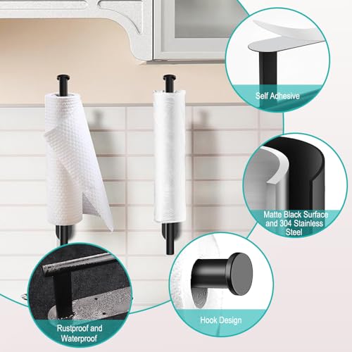 MGahyi Paper Towel Holder Wall Mount, Self Adhesive Or Drilling Under Cabinet Kitchen, 13.2 inch Stainless Steel Paper Towel Roll Rack, Towel Roll Hanger for Bathroom(Rectangle-Black) - Image 3