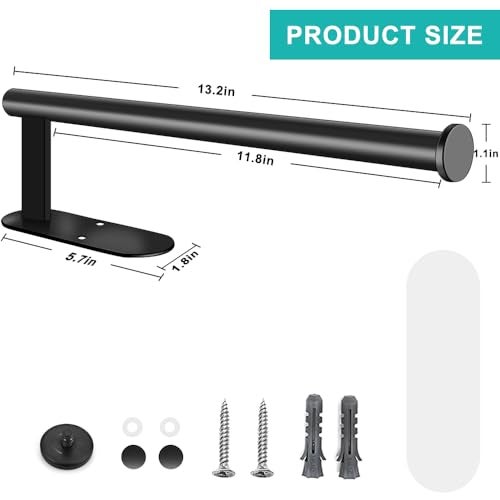 MGahyi Paper Towel Holder Wall Mount, Self Adhesive Or Drilling Under Cabinet Kitchen, 13.2 inch Stainless Steel Paper Towel Roll Rack, Towel Roll Hanger for Bathroom(Rectangle-Black) - Image 2