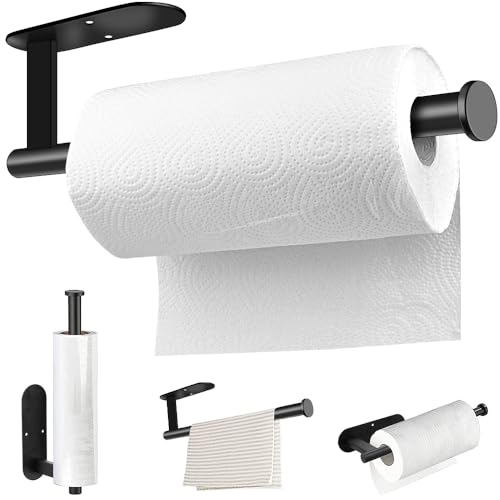 MGahyi Paper Towel Holder Wall Mount, Self Adhesive Or Drilling Under Cabinet Kitchen, 13.2 inch Stainless Steel Paper Towel Roll Rack, Towel Roll Hanger for Bathroom(Rectangle-Black) - Image 1