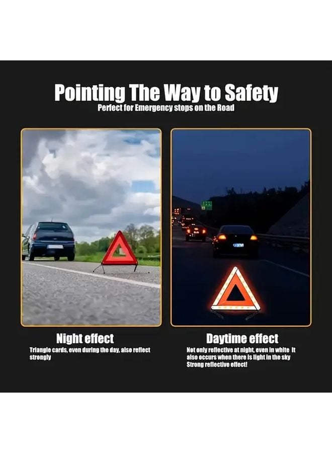 1 قطعة مثلث تحذيري عاكس للطوارئ، لافتة خطر على الطريق، حامل ثلاثي قابل للطي محمول - Image 5