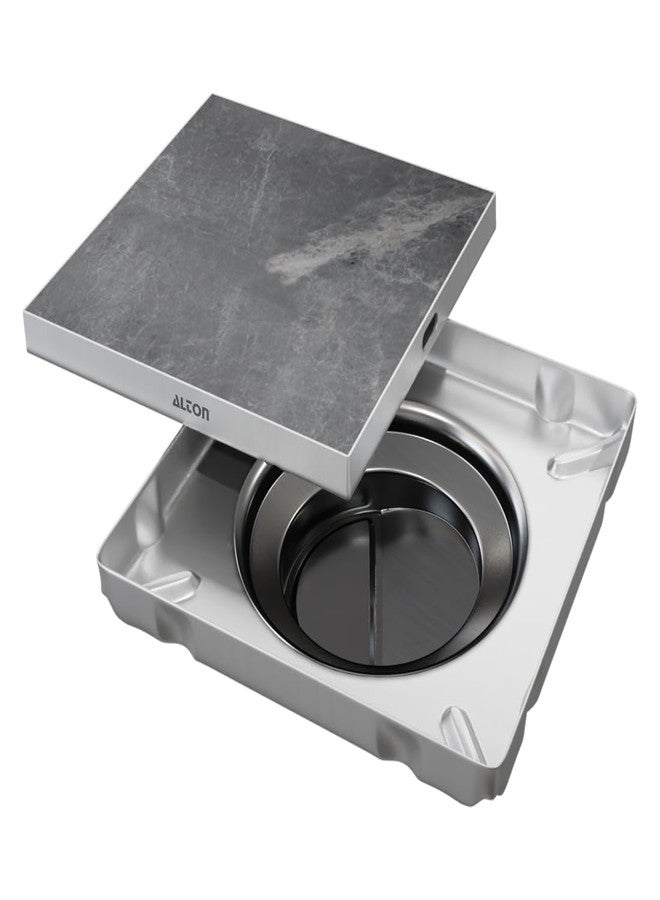 ALTON ALD1011, SS-304 Grade, 6x6 INCH, Tile Insert Bathroom Grating Square Floor Drain Jali with ABS Cockroach Trap, Matte - Image 1