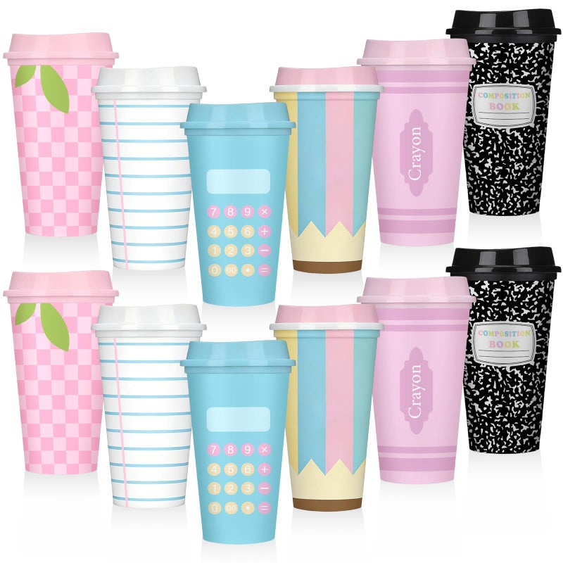 Skylety 12 Pcs Teacher Appreciation Gifts Teacher Gifts Bulk End of The Year Teachers Deals Reusable Plastic Coffee Cup with Lid for Back to School Party Decorations Pastel - Image 2