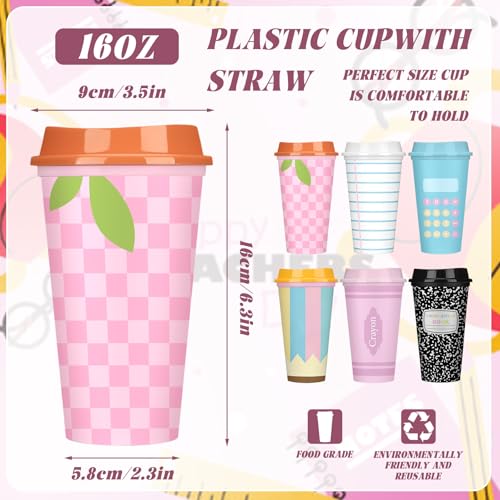 Skylety 12 Pcs Teacher Appreciation Gifts Teacher Gifts Bulk End of The Year Teachers Deals Reusable Plastic Coffee Cup with Lid for Back to School Party Decorations Pastel - Image 3
