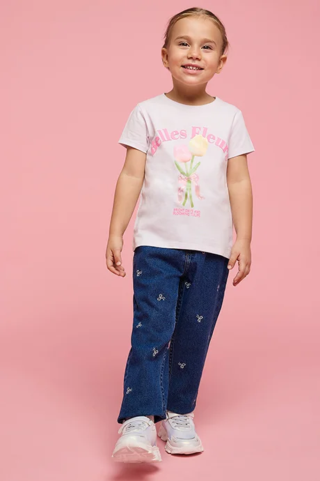 أر أند بي Printed T-Shirt with Crew Neck and Short Sleeves