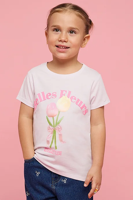 أر أند بي Printed T-Shirt with Crew Neck and Short Sleeves