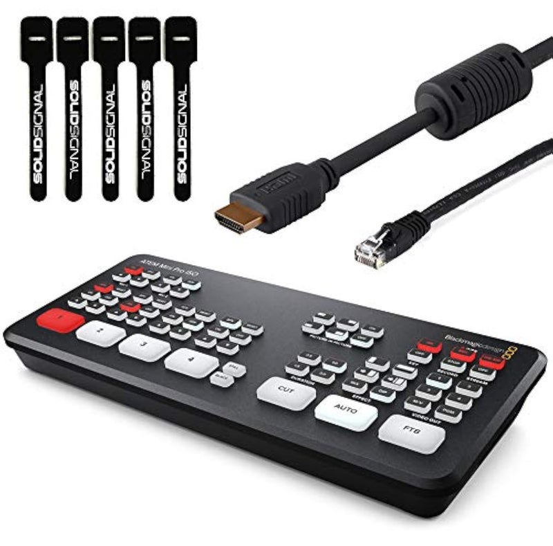 Blackmagic Design ATEM Mini Pro ISO HDMI Live Stream Switcher Bundle with 6’ HDMI Cable, 7’ Cat5e Cable, and 5-Pack of SolidSignal Cable Ties (SWATEMMINIBPRISO) - Image 1