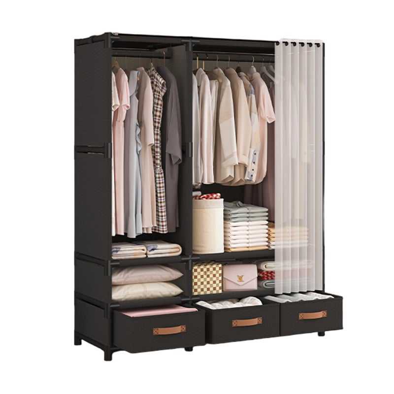 WEALTHYHEART Portable Closet,Portable Closets for Hanging Clothes,Japanese Style Wardrobe Clothing Rack with 3 Drawers,1 Hanging Rods and 2 Storage Shelves,43.3" L x 17.7" W x 65.1" H,Black - Image 1