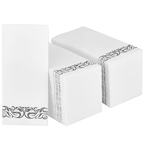JOLLY PARTY 200 Pack Guest Towels Disposable Bathroom Soft and Linen Feel Disposable Hand Towels Decorative Bathroom Napkins for PartyDinners Wedding Silver - Image 2