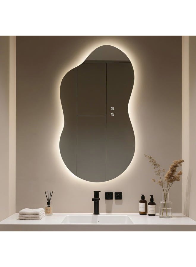 WallBeyond 36"x20" Irregular LED Vanity Mirror with Backlight, Asymmetrical Bathroom Mirror with Lights for Makeup or Modern Sink Area, Anti-Fog & Dimmable, Horizontal/Vertical Mount - Image 1