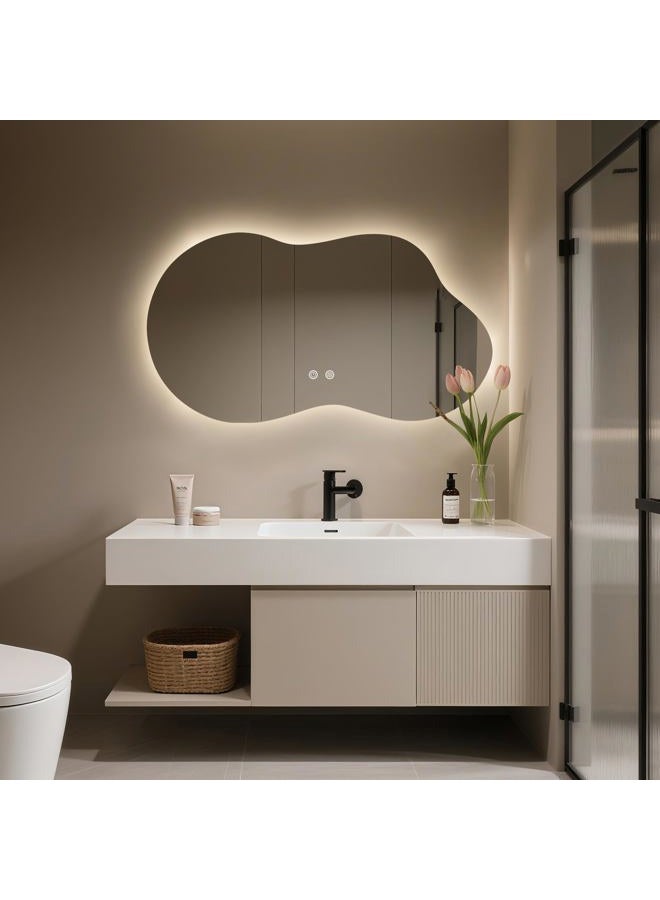 WallBeyond 36"x20" Irregular LED Vanity Mirror with Backlight, Asymmetrical Bathroom Mirror with Lights for Makeup or Modern Sink Area, Anti-Fog & Dimmable, Horizontal/Vertical Mount - Image 2