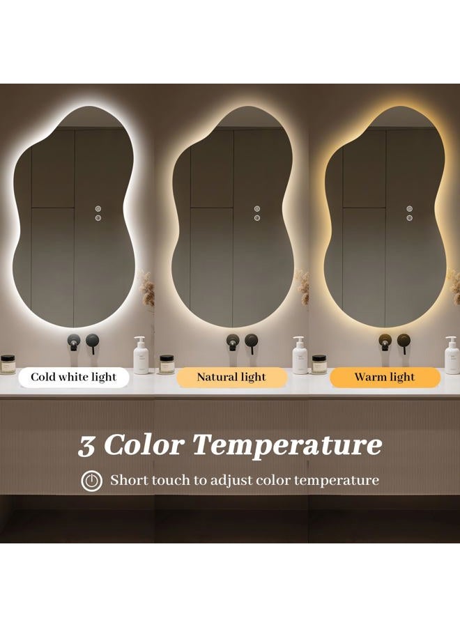WallBeyond 36"x20" Irregular LED Vanity Mirror with Backlight, Asymmetrical Bathroom Mirror with Lights for Makeup or Modern Sink Area, Anti-Fog & Dimmable, Horizontal/Vertical Mount - Image 3