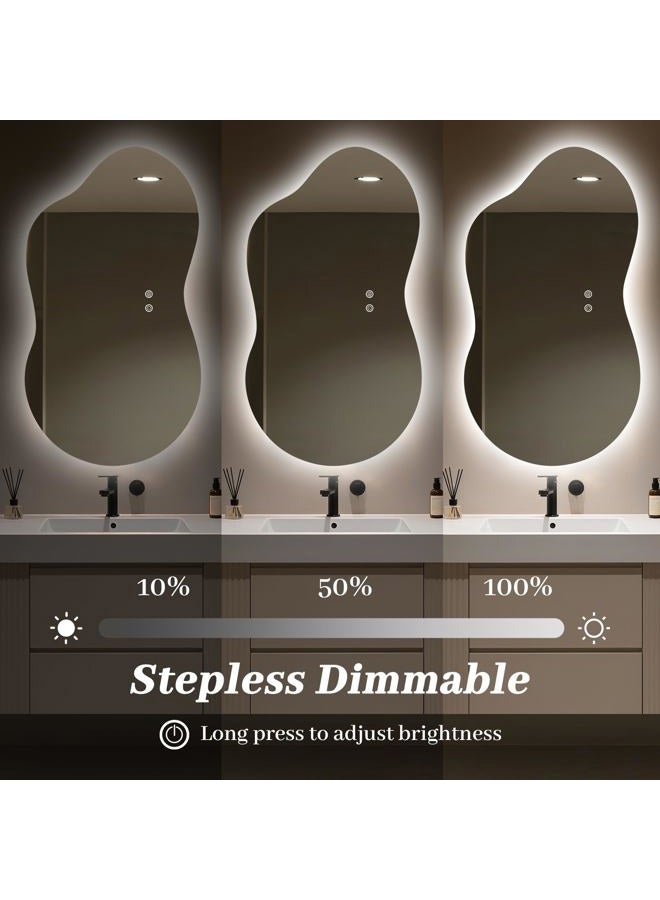 WallBeyond 36"x20" Irregular LED Vanity Mirror with Backlight, Asymmetrical Bathroom Mirror with Lights for Makeup or Modern Sink Area, Anti-Fog & Dimmable, Horizontal/Vertical Mount - Image 4