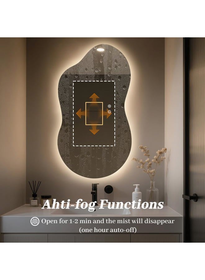 WallBeyond 36"x20" Irregular LED Vanity Mirror with Backlight, Asymmetrical Bathroom Mirror with Lights for Makeup or Modern Sink Area, Anti-Fog & Dimmable, Horizontal/Vertical Mount - Image 5