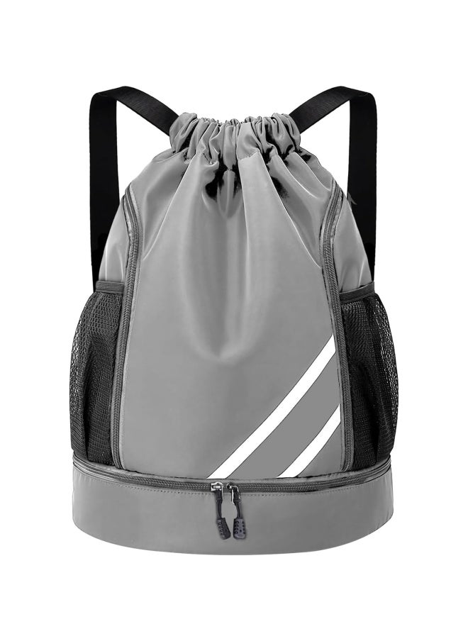 Generic Unisex Side Mesh Bag Gym Sacks, Men/Women Sports Fitness Drawstring Backpack with Independent Shoe Compartment Gym Bag Yoga Bag Tourist Bag Sports Bag Trekking Bag for Boys/Girls/College Students  - Image 1
