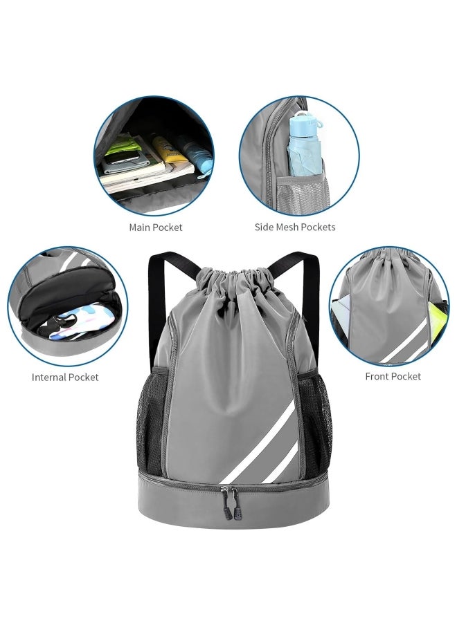 Generic Unisex Side Mesh Bag Gym Sacks, Men/Women Sports Fitness Drawstring Backpack with Independent Shoe Compartment Gym Bag Yoga Bag Tourist Bag Sports Bag Trekking Bag for Boys/Girls/College Students  - Image 2