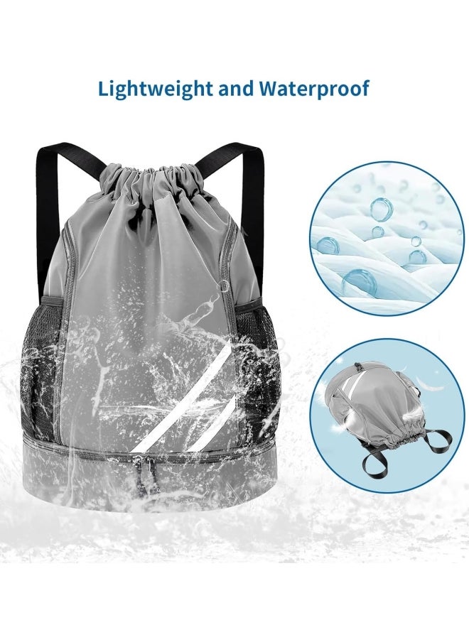 Generic Unisex Side Mesh Bag Gym Sacks, Men/Women Sports Fitness Drawstring Backpack with Independent Shoe Compartment Gym Bag Yoga Bag Tourist Bag Sports Bag Trekking Bag for Boys/Girls/College Students  - Image 4