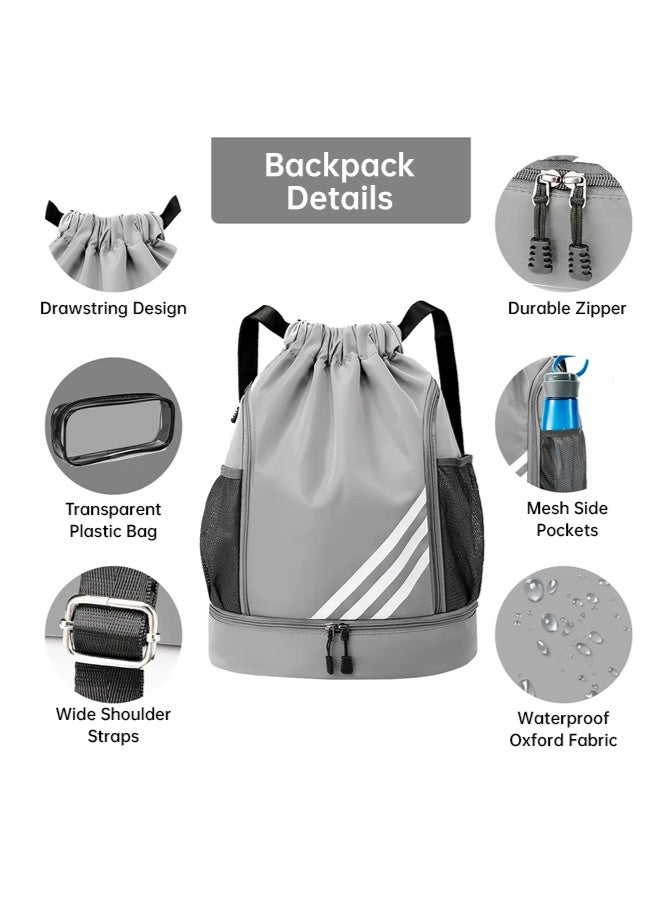 Unisex Side Mesh Bag Gym Sacks, Men/Women Sports Fitness Drawstring Backpack with Independent Shoe Compartment Gym Bag Yoga Bag Tourist Bag Sports Bag Trekking Bag for Boys/Girls/College Students - Image 4